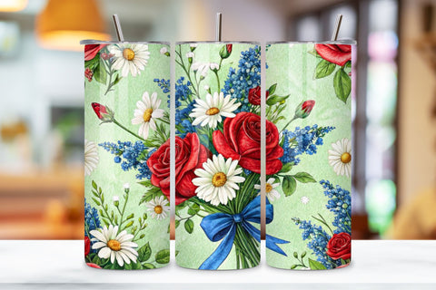 4th Of July Floral Fireworks Seamless Tumbler Wrap - 3D Blossoms & Explosions, 20oz Skinny Sublimation Design, American Flag Floral Art, Independence Day Tumbler Wrap, Fourth of July Floral Gift, USA Patriotic Flower Wrap Sublimation FloridPrintables 
