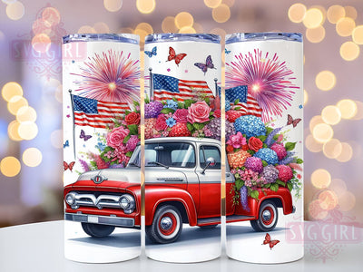4th Of July Floral Truck 20oz Tumbler Wrap Sublimation Design, Straight Tapered Tumbler Wrap, 4th Of July Tumbler Png, Instant Digital Download Sublimation SvggirlplusArt 