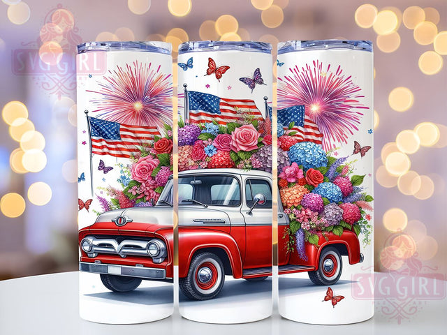 4th Of July Floral Truck 20oz Tumbler Wrap Sublimation Design, Straight Tapered Tumbler Wrap, 4th Of July Tumbler Png, Instant Digital Download Sublimation SvggirlplusArt 