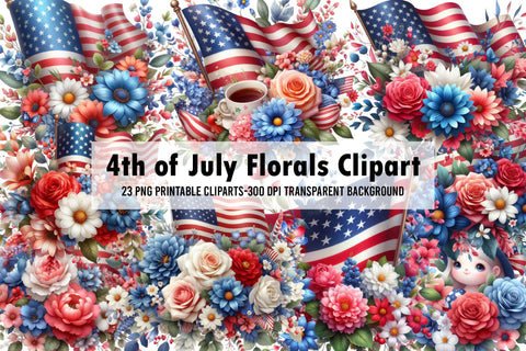 4th of July Florals Clipart Sublimation Rupkotha 
