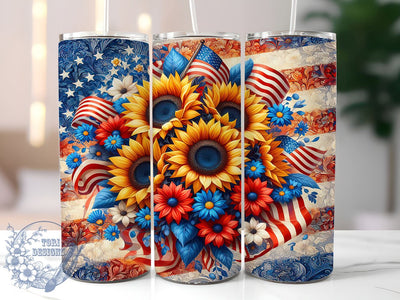 4th Of July Flowers Tumbler Wrap, Patriotic Flowers Tumbler Wrap, Sublimation Design, 20oz Skinny Tumbler Wrap, Tumbler template, Digital Download Sublimation ToriDesigns 