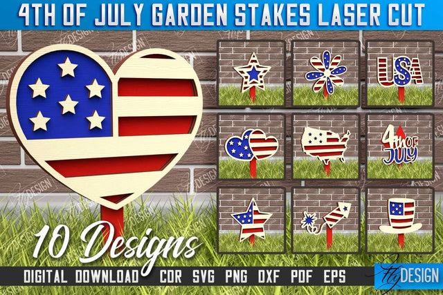 4th of July Garden Stakes Bundle | Plant Stakes | Plant Marker | Lawn Stakes | CNC File SVG Fly Design 