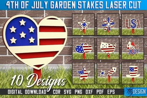 4th of July Garden Stakes Bundle | Plant Stakes | Plant Marker | Lawn Stakes | CNC File SVG Fly Design 