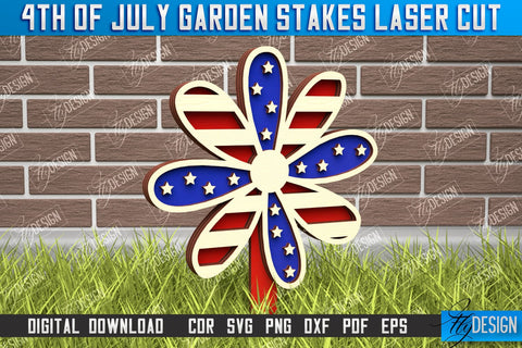 4th of July Garden Stakes Bundle | Plant Stakes | Plant Marker | Lawn Stakes | CNC File SVG Fly Design 