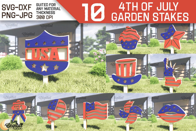 4th of July Garden Stakes Laser Cut Bundle. Garden Stakes SVG SVG Evgenyia Guschina 