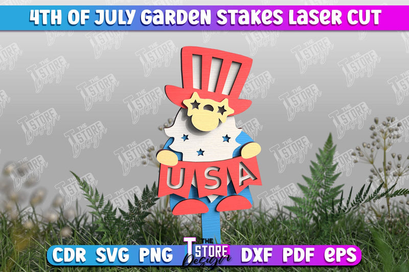 4th of July Garden Stakes | Plant Stakes | Plant Marker | Lawn Stakes | CNC File SVG The T Store Design 