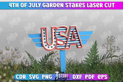 4th of July Garden Stakes | Plant Stakes | Plant Marker | Lawn Stakes | CNC File SVG The T Store Design 