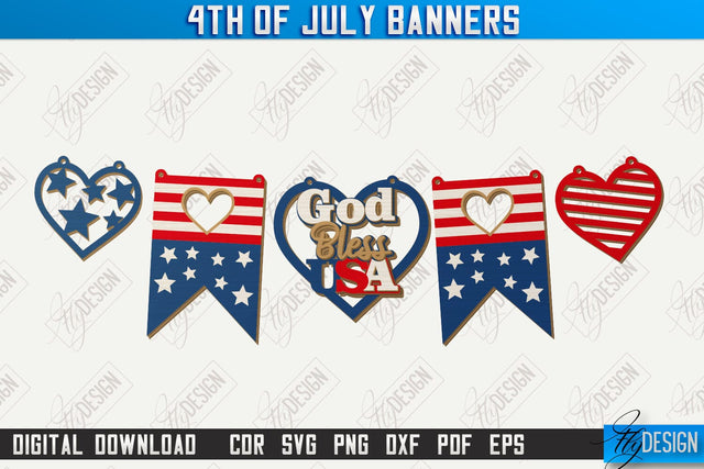 4th of July Garland Laser Cut | 4th of July Banner | 4th of July Decorations | Home Décor | Holiday | CNC File SVG Fly Design 