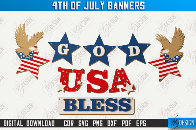 4th of July Garland Laser Cut | 4th of July Banner | 4th of July Decorations | Home Décor | Holiday | CNC File SVG Fly Design 