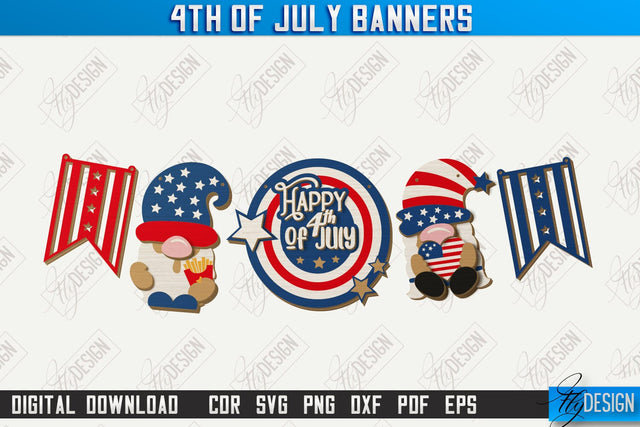 4th of July Garland Laser Cut | 4th of July Banner | 4th of July Decorations | Home Décor | Holiday | CNC File SVG Fly Design 