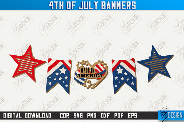 4th of July Garland Laser Cut | 4th of July Banner | 4th of July Decorations | Home Décor | Holiday | CNC File SVG Fly Design 