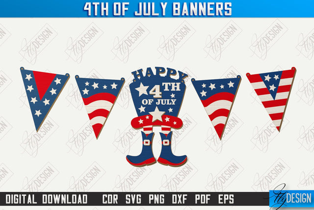4th of July Garland Laser Cut | 4th of July Banner | 4th of July Decorations | Home Décor | Holiday | CNC File SVG Fly Design 