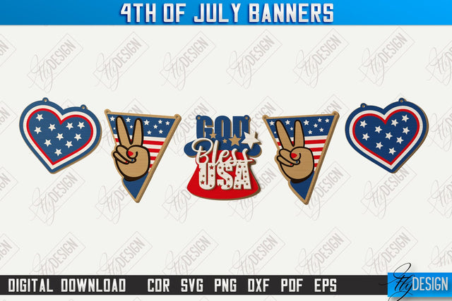 4th of July Garland Laser Cut | 4th of July Banner | 4th of July Decorations | Home Décor | Holiday | CNC File SVG Fly Design 