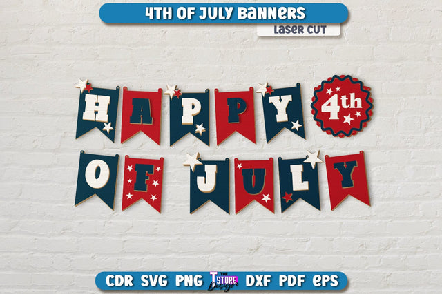4th of July Garland Laser Cut | 4th of July Banner | 4th of July Decorations | Home Décor | Holiday | CNC File SVG The T Store Design 
