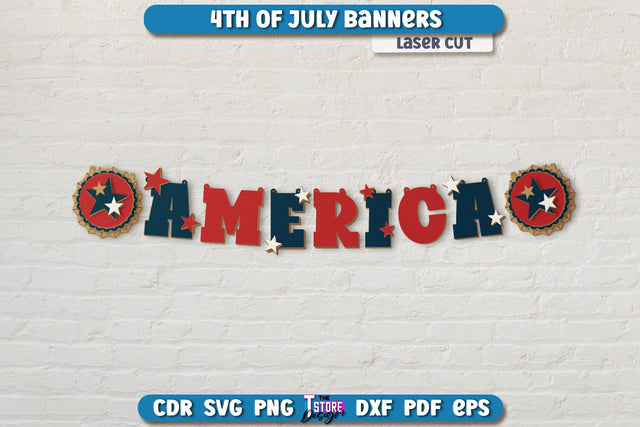 4th of July Garland Laser Cut | 4th of July Banner | 4th of July Decorations | Home Décor | Holiday | CNC File SVG The T Store Design 
