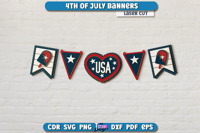 4th of July Garland Laser Cut | 4th of July Banner | 4th of July Decorations | Home Décor | Holiday | CNC File SVG The T Store Design 