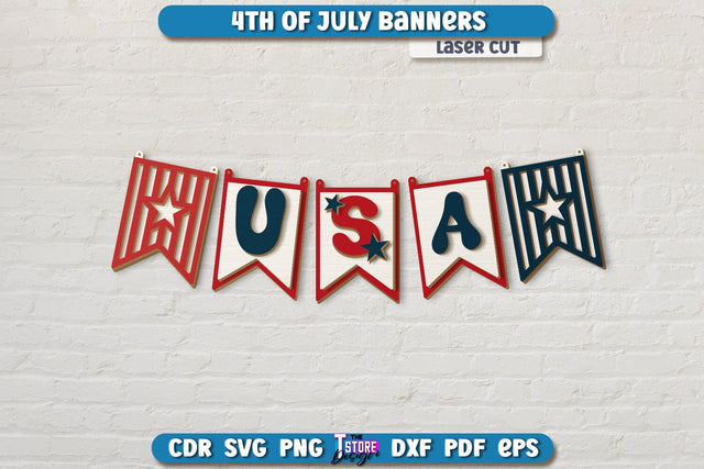 4th of July Garland Laser Cut | 4th of July Banner | 4th of July Decorations | Home Décor | Holiday | CNC File SVG The T Store Design 