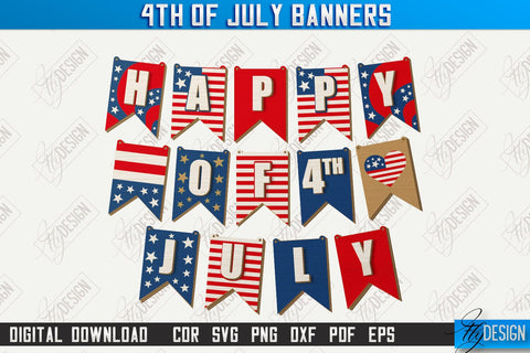 4th of July Garland Laser Cut Bundle | 4th of July Banner | 4th of July Decorations | Home Décor | Holiday | CNC Files SVG Fly Design 