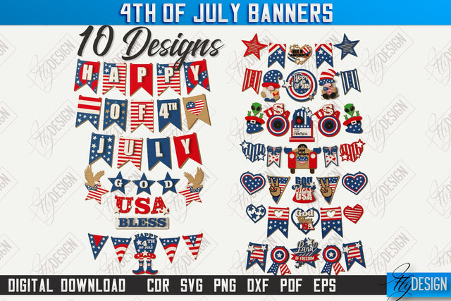 4th of July Garland Laser Cut Bundle | 4th of July Banner | 4th of July Decorations | Home Décor | Holiday | CNC Files SVG Fly Design 