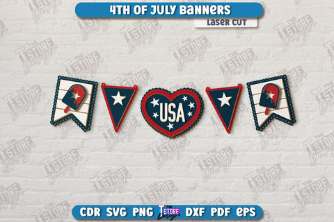 4th of July Garland Laser Cut Bundle | 4th of July Banner | 4th of July Decorations | Home Décor | Holiday | CNC Files SVG The T Store Design 