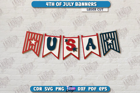 4th of July Garland Laser Cut Bundle | 4th of July Banner | 4th of July Decorations | Home Décor | Holiday | CNC Files SVG The T Store Design 