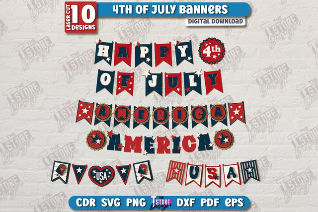 4th of July Garland Laser Cut Bundle | 4th of July Banner | 4th of July Decorations | Home Décor | Holiday | CNC Files SVG The T Store Design 
