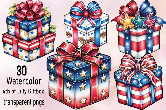 4th of July Giftbox Sublimation Clipart Bundle. Sublimation SVGArt 
