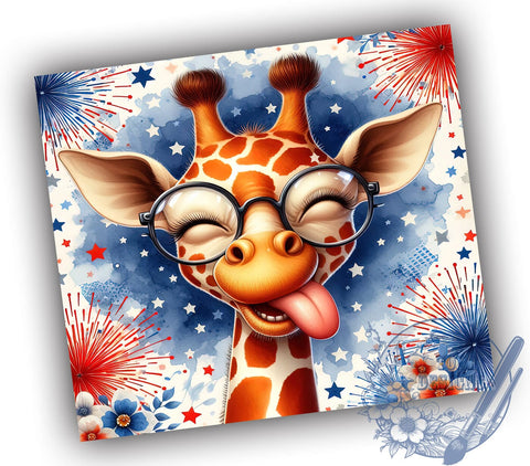 4th of July Giraffe 20oz Skinny Tumbler, Patriotic Funny Giraffe Tumbler Png, Straight & Tapered Tumbler Wrap, Instant Digital Download Sublimation ToriDesigns 