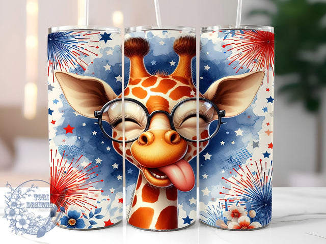 4th of July Giraffe 20oz Skinny Tumbler, Patriotic Funny Giraffe Tumbler Png, Straight & Tapered Tumbler Wrap, Instant Digital Download Sublimation ToriDesigns 