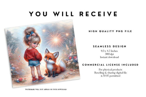 4th of July Girl and Fox Tumbler Wrap Sublimation BijouBay 