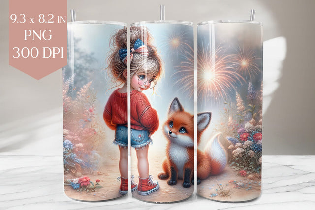 4th of July Girl and Fox Tumbler Wrap Sublimation BijouBay 