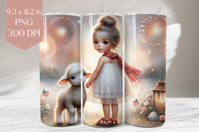 4th of July Girl and Lamb Tumbler Sublimation Design Sublimation BijouBay 