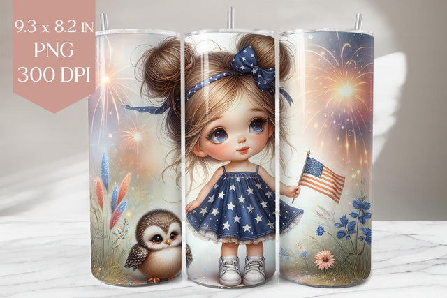 4th of July Girl and Owl Tumbler Sublimation Wrap Sublimation BijouBay 
