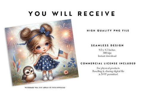 4th of July Girl and Owl Tumbler Sublimation Wrap Sublimation BijouBay 