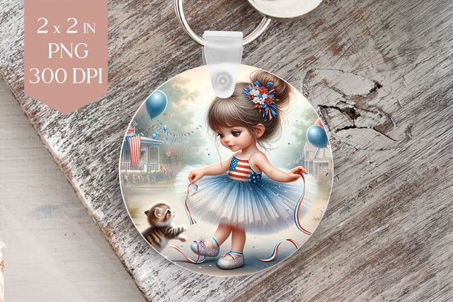 4th of July Girl Keychain PNG Sublimation BijouBay 