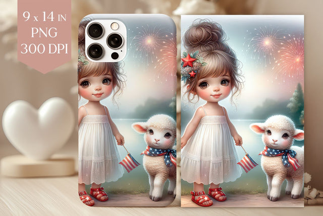 4th of July Girl & Lamb Phone Case PNG Sublimation BijouBay 