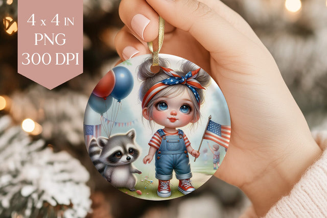 4th of July Girl Ornament PNG Sublimation BijouBay 