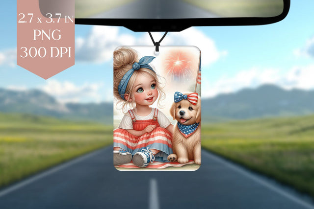 4th of July Girl & Puppy Air Freshener PNG Sublimation BijouBay 