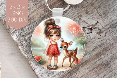 4th of July Girl with Fawn and Fireworks PNG Sublimation BijouBay 