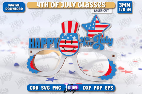 4th of July Glasses Laser Cut Bundle | Party Glasses | 4th of July Photo Booth Props | CNC Files SVG The T Store Design 