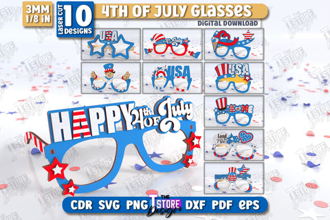 4th of July Glasses Laser Cut Bundle | Party Glasses | 4th of July Photo Booth Props | CNC Files SVG The T Store Design 