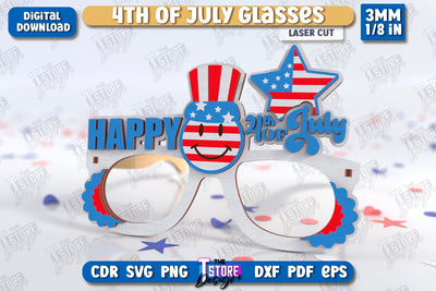4th of July Glasses Laser Cut | Party Glasses | 4th of July Photo Booth Props | CNC File SVG The T Store Design 