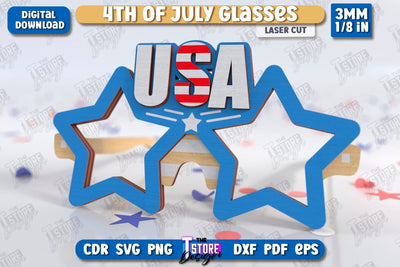 4th of July Glasses Laser Cut | Party Glasses | 4th of July Photo Booth Props | CNC File SVG The T Store Design 