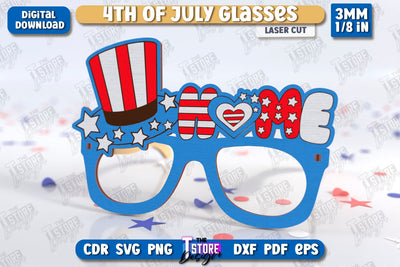 4th of July Glasses Laser Cut | Party Glasses | 4th of July Photo Booth Props | CNC File SVG The T Store Design 