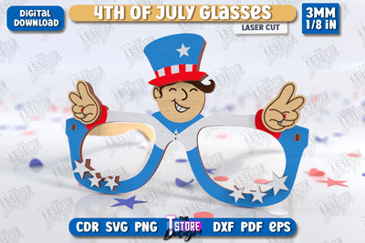 4th of July Glasses Laser Cut | Party Glasses | 4th of July Photo Booth Props | CNC File SVG The T Store Design 