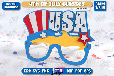 4th of July Glasses Laser Cut | Party Glasses | 4th of July Photo Booth Props | CNC File SVG The T Store Design 