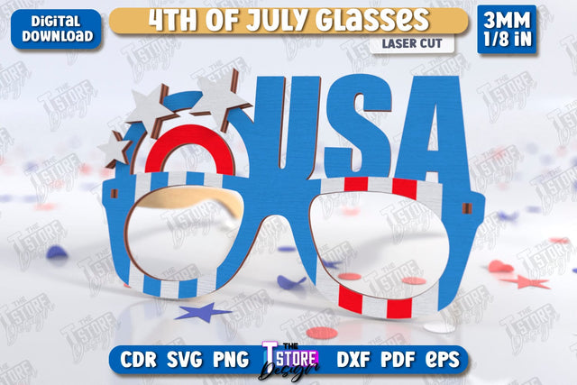4th of July Glasses Laser Cut | Party Glasses | 4th of July Photo Booth Props | CNC File SVG The T Store Design 