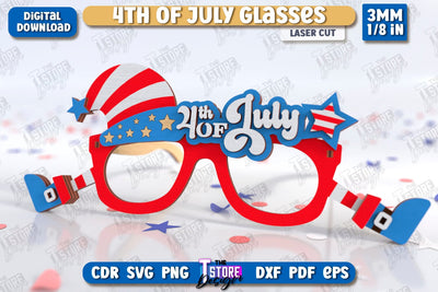 4th of July Glasses Laser Cut | Party Glasses | 4th of July Photo Booth Props | CNC File SVG The T Store Design 