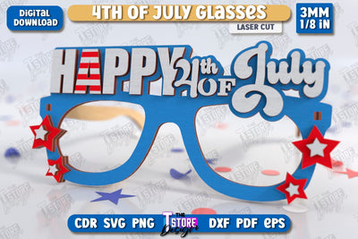 4th of July Glasses Laser Cut | Party Glasses | 4th of July Photo Booth Props | CNC File SVG The T Store Design 