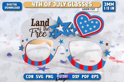 4th of July Glasses Laser Cut | Party Glasses | 4th of July Photo Booth Props | CNC File SVG The T Store Design 